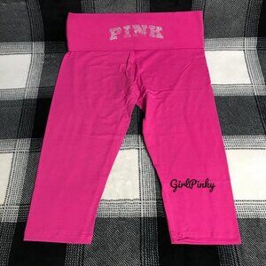 VS PINK CAPRI PINK COTTON LEGGINGS & FOLDOVER BLING LOGO WAISTBANDSIZES XS-XXL